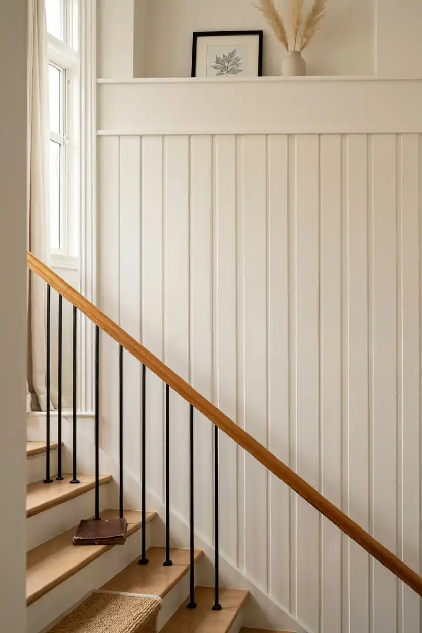 Board and Batten Paneling Along the Staircase Wall