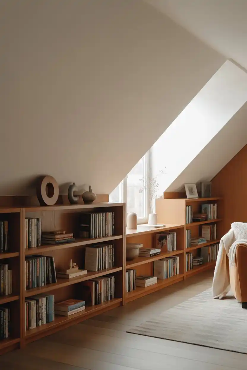 Built-In Bookshelves Along the Low Wall