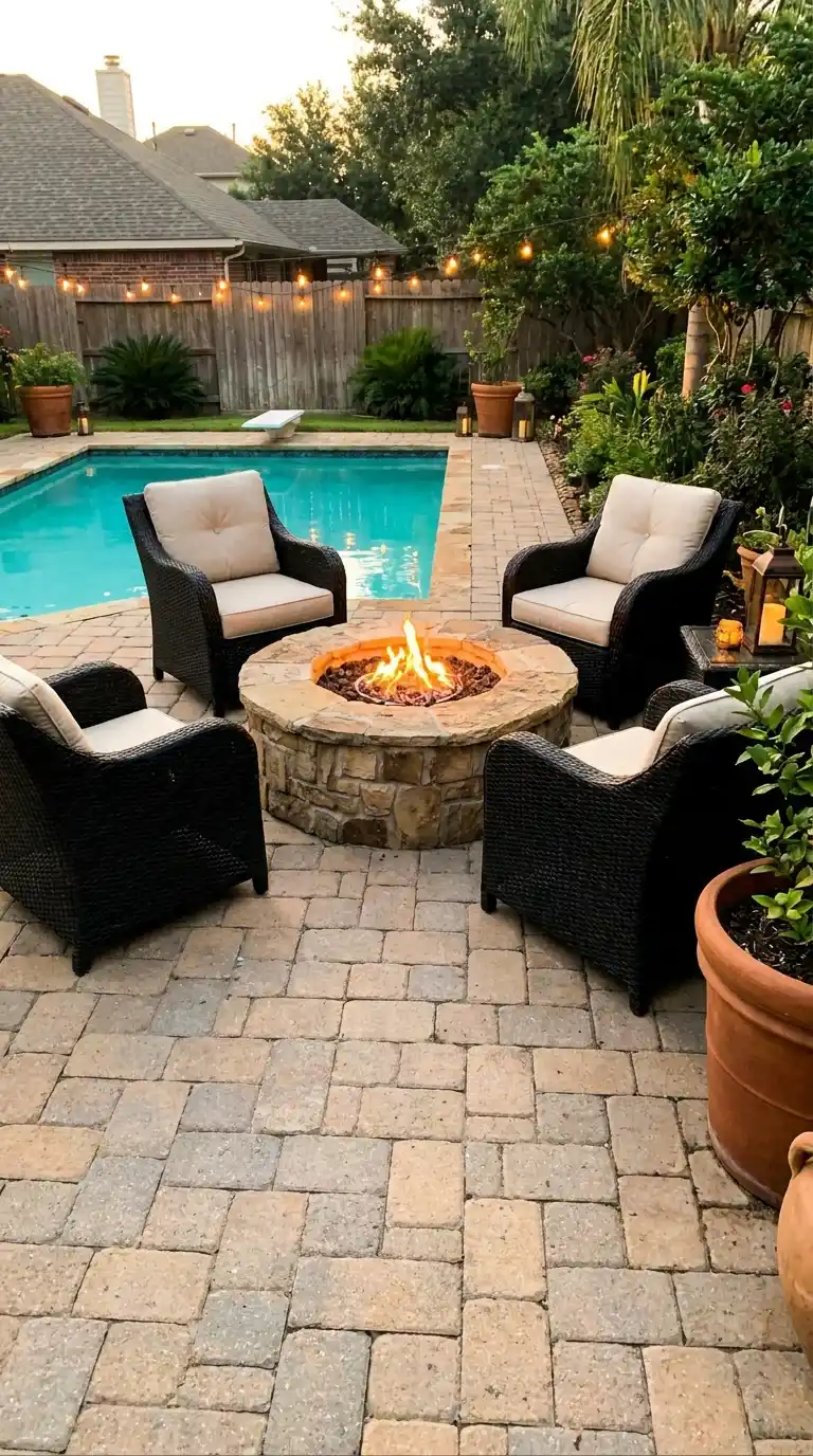 Built-In Fire Pit Near the Pool
