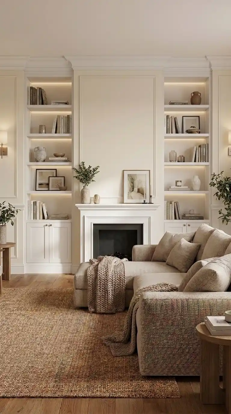 Built-In Shelving With Molding Surround
