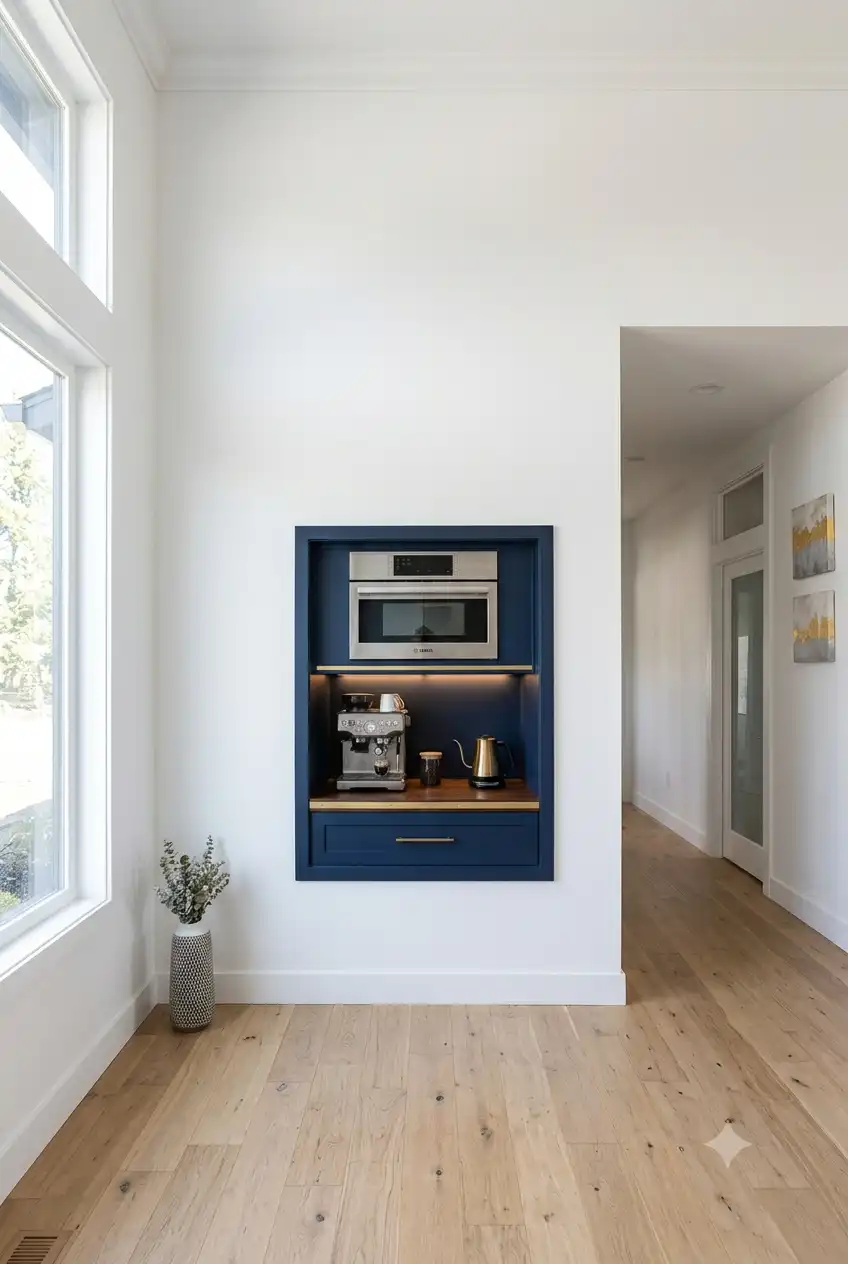 Built-In Wall Niche Coffee Bar with Microwave