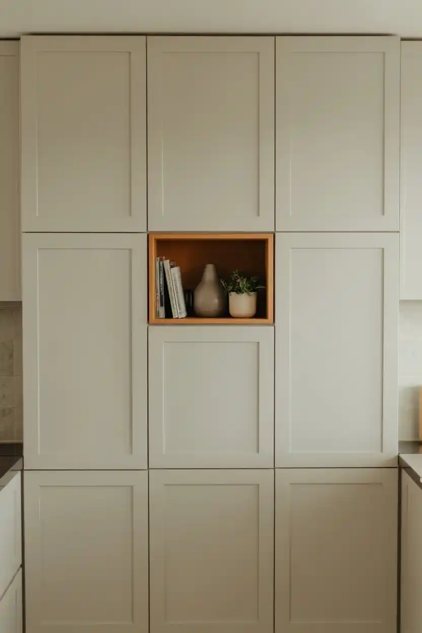 Closed Cabinets with a Single Open Shelf Accent