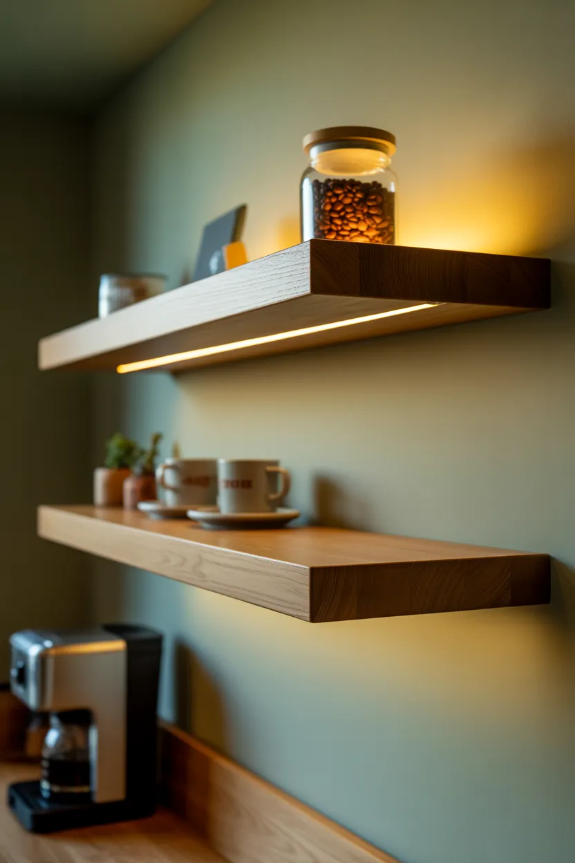 Coffee Bar Ideas With Floating Shelves