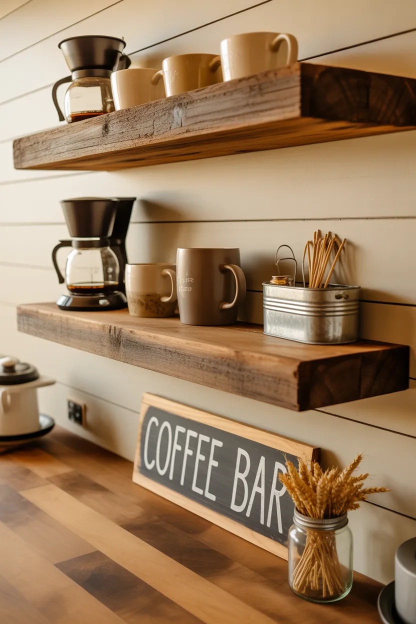 Coffee Bar Ideas With Floating Shelves