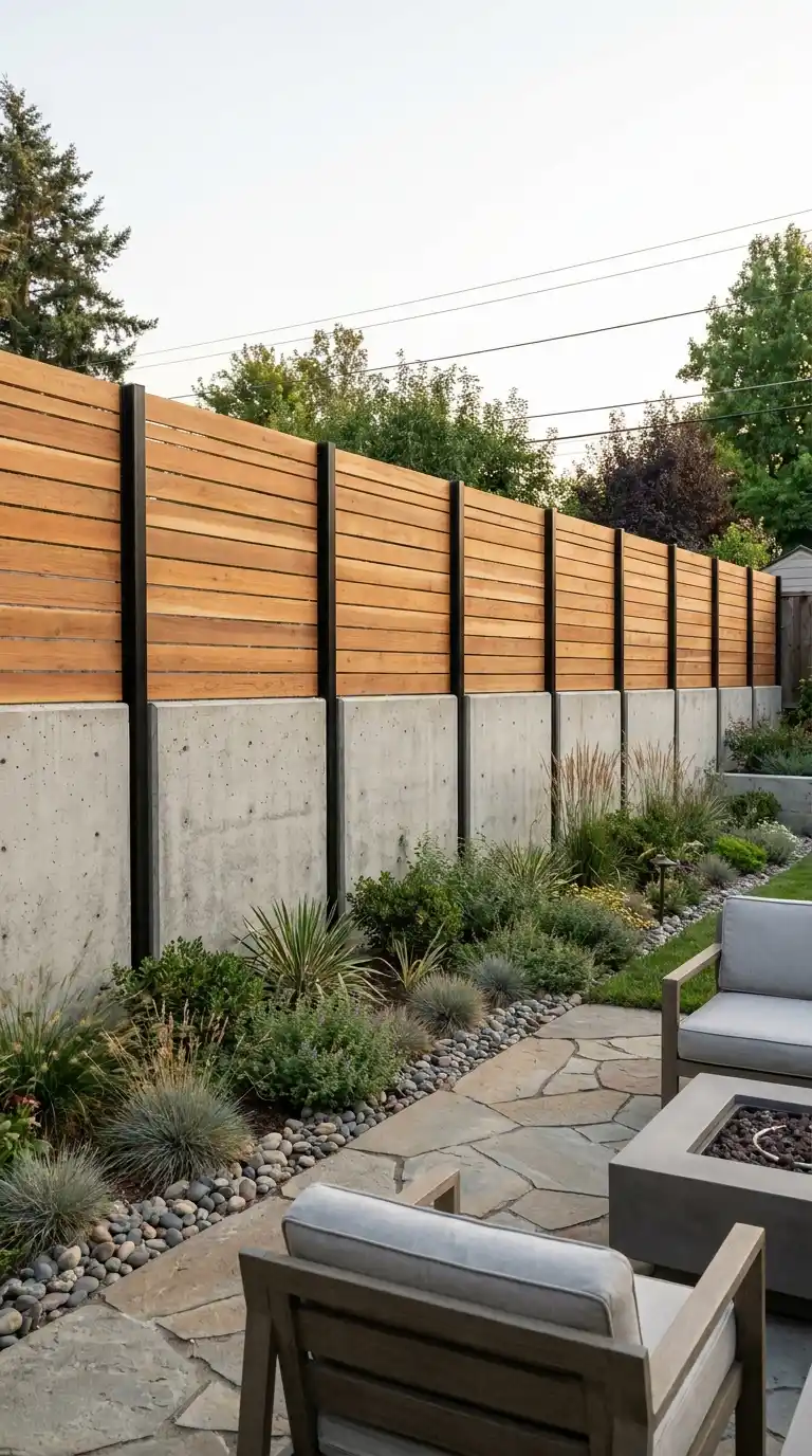 Concrete and Steel Post Combination Fence