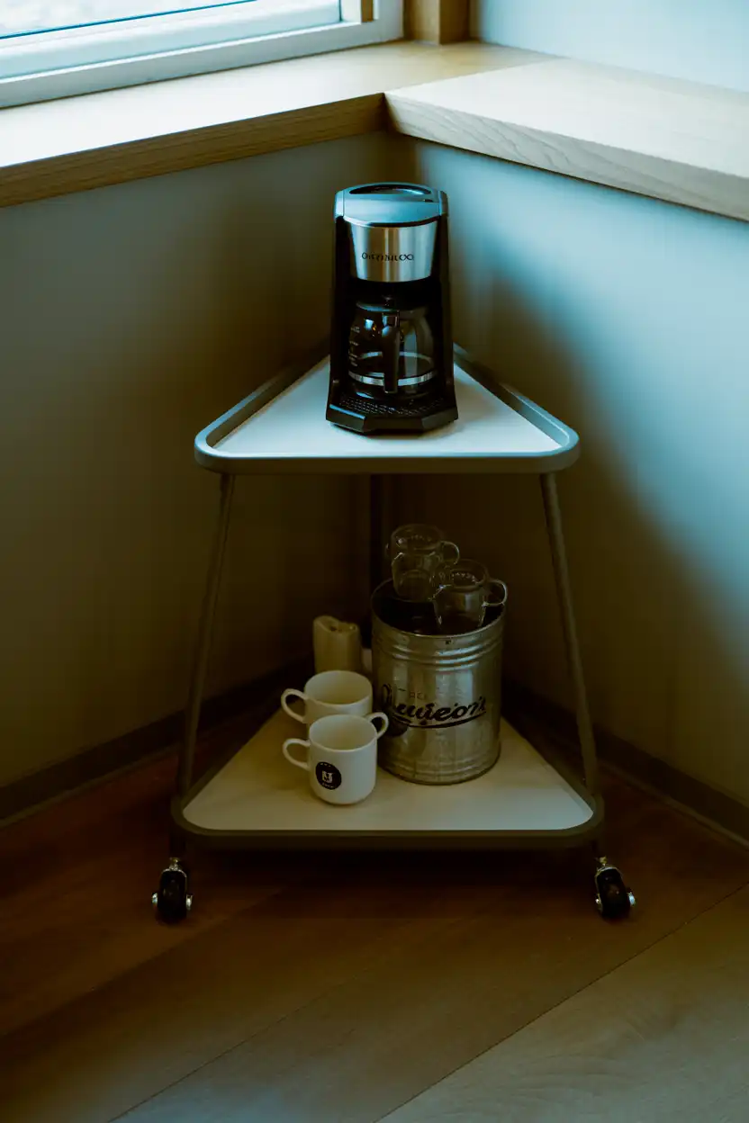 Corner Bar Cart on Wheels