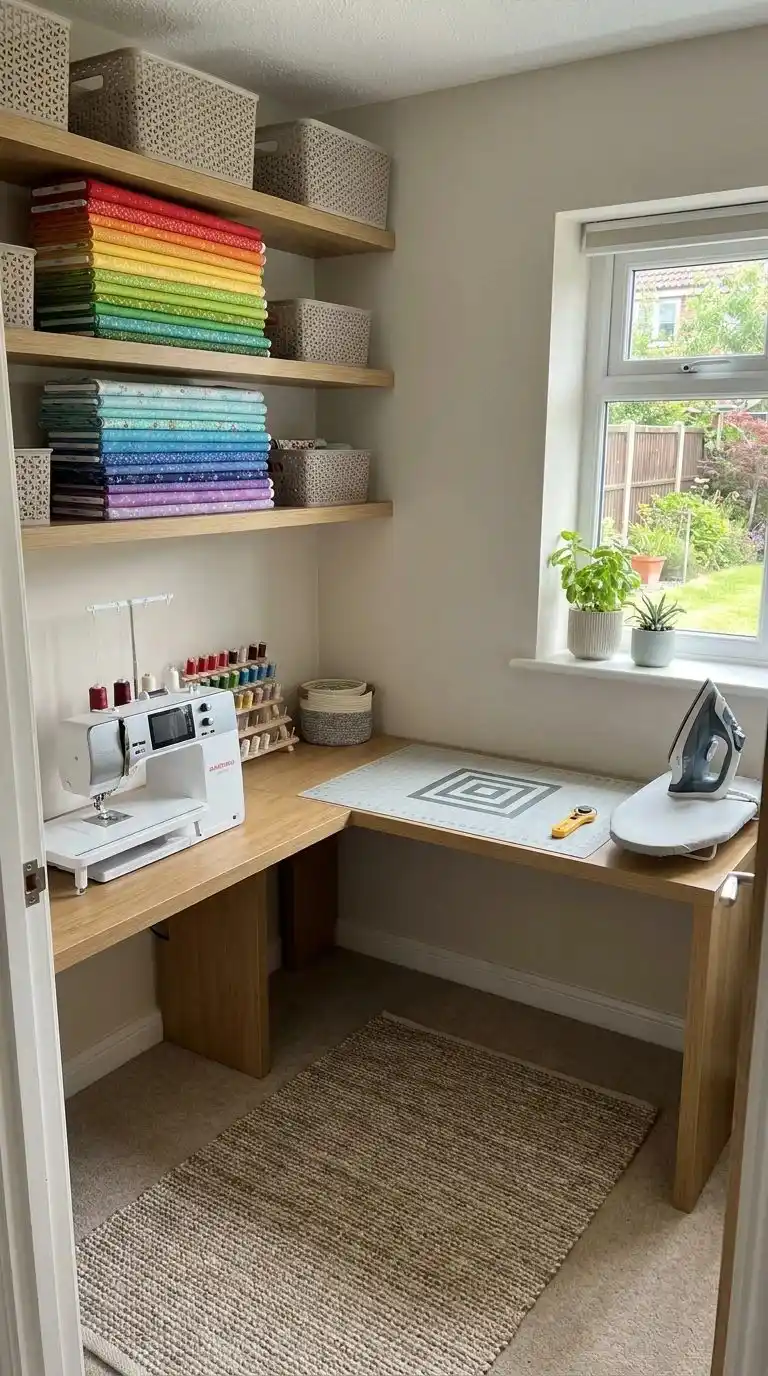 Corner Sewing Desk With L-Shaped Layout