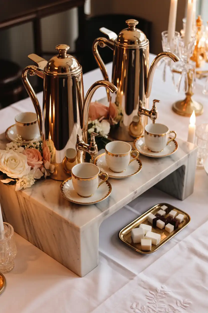 Elegant Brass and Marble Coffee Bar