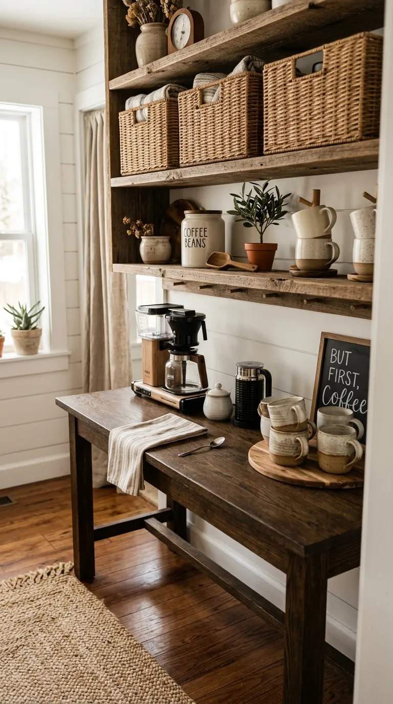 Farmhouse Rustic Coffee Bar Ideas