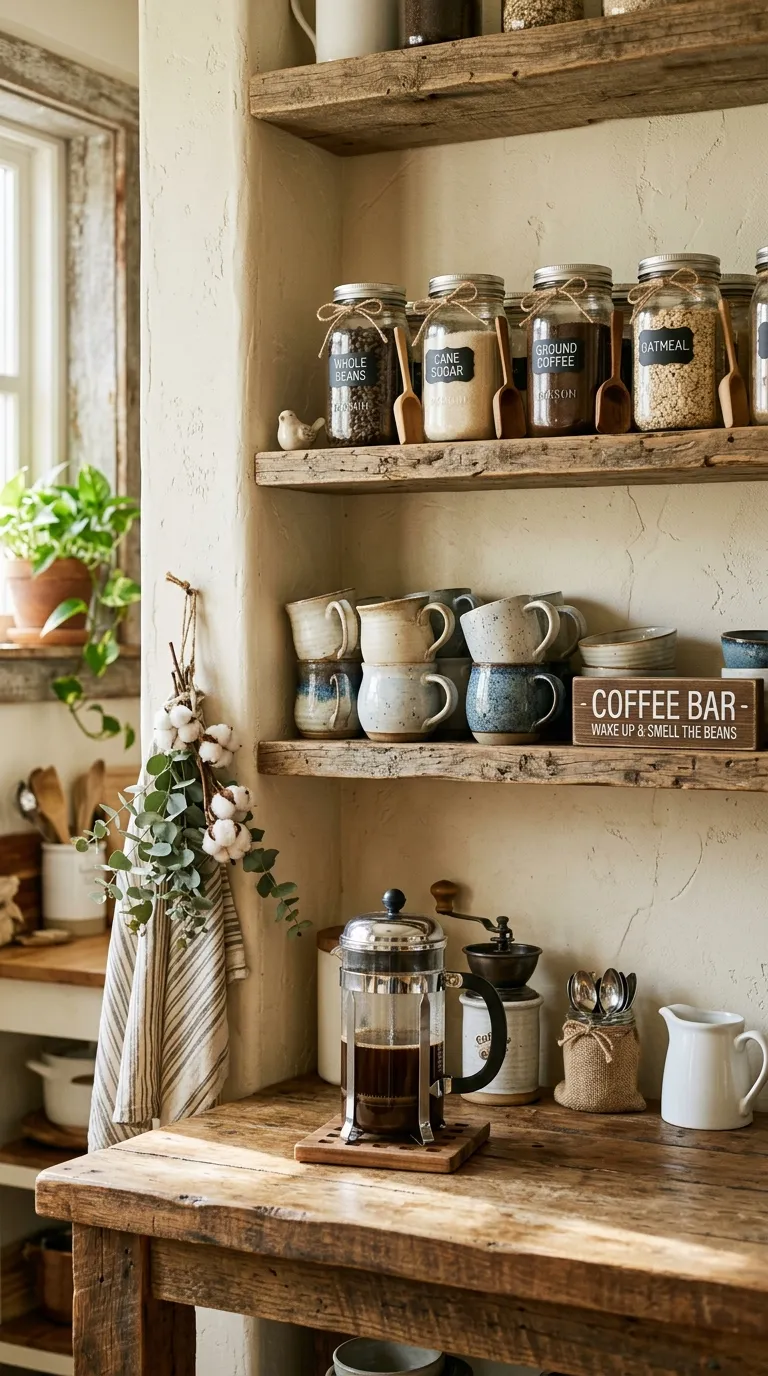 Farmhouse Rustic Coffee Bar Ideas