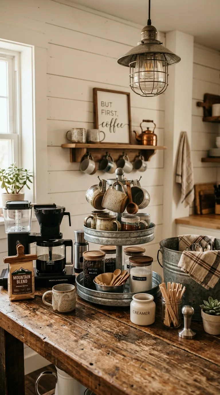 Farmhouse Rustic Coffee Bar Ideas