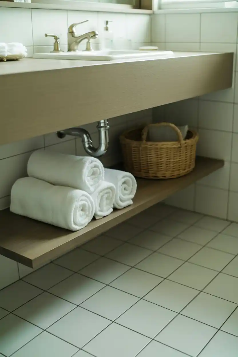 Floating Vanity with Open Shelving Below
