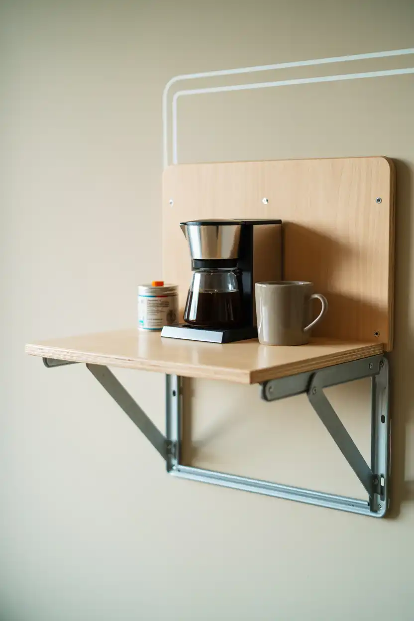Fold-Down Wall Shelf Coffee Station