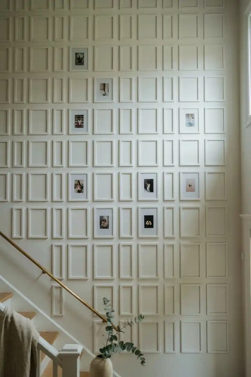 Gallery Wall Paneling Combined with Molding Grid