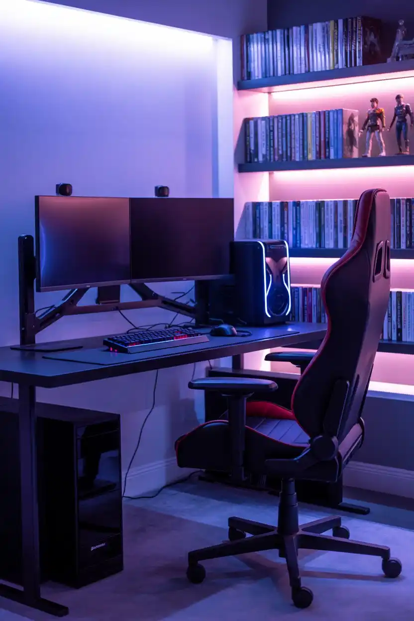 Gaming Setup with Multi-Monitor Desk