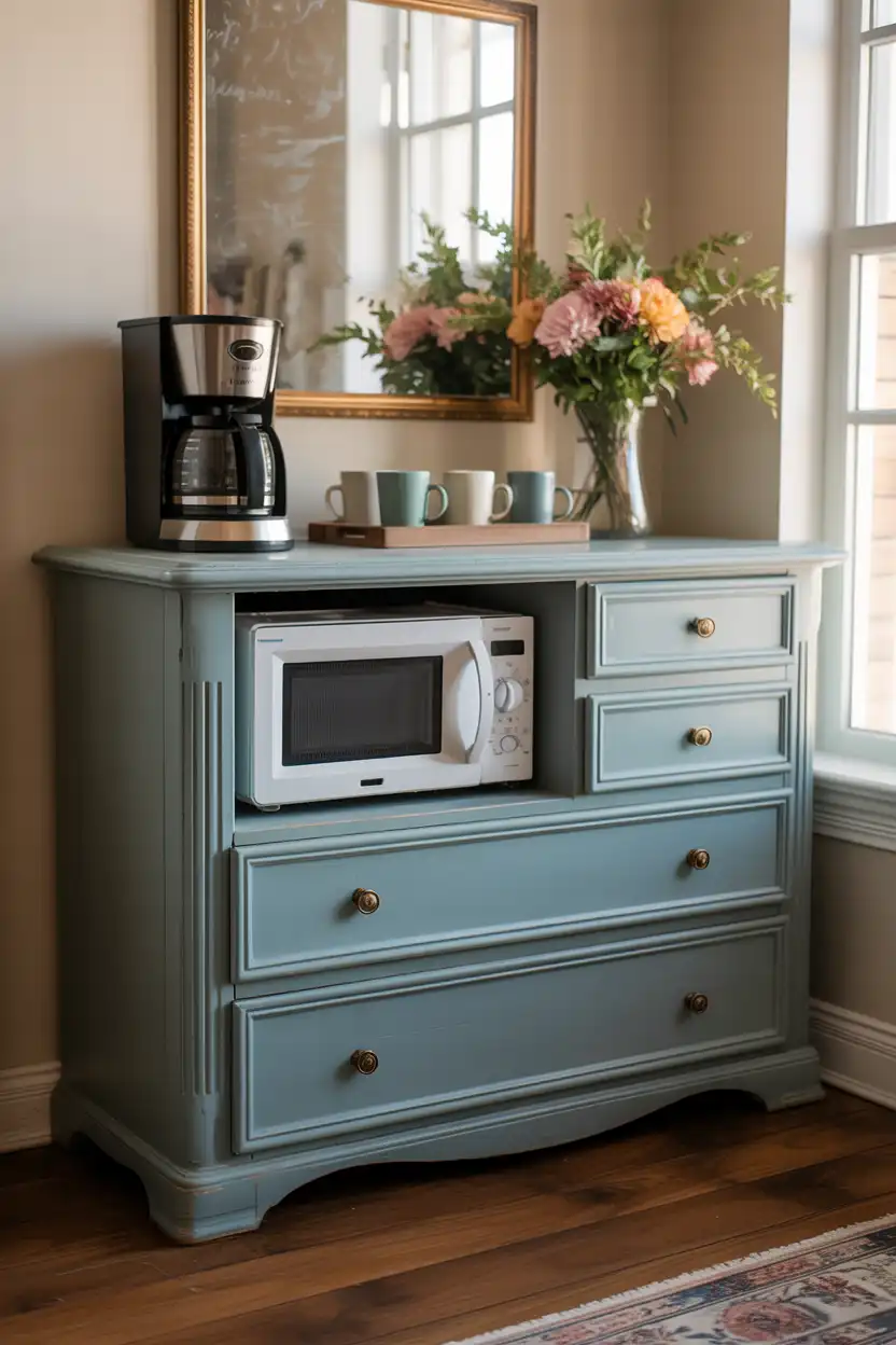 Garage Sale Upcycled Coffee Bar with Microwave