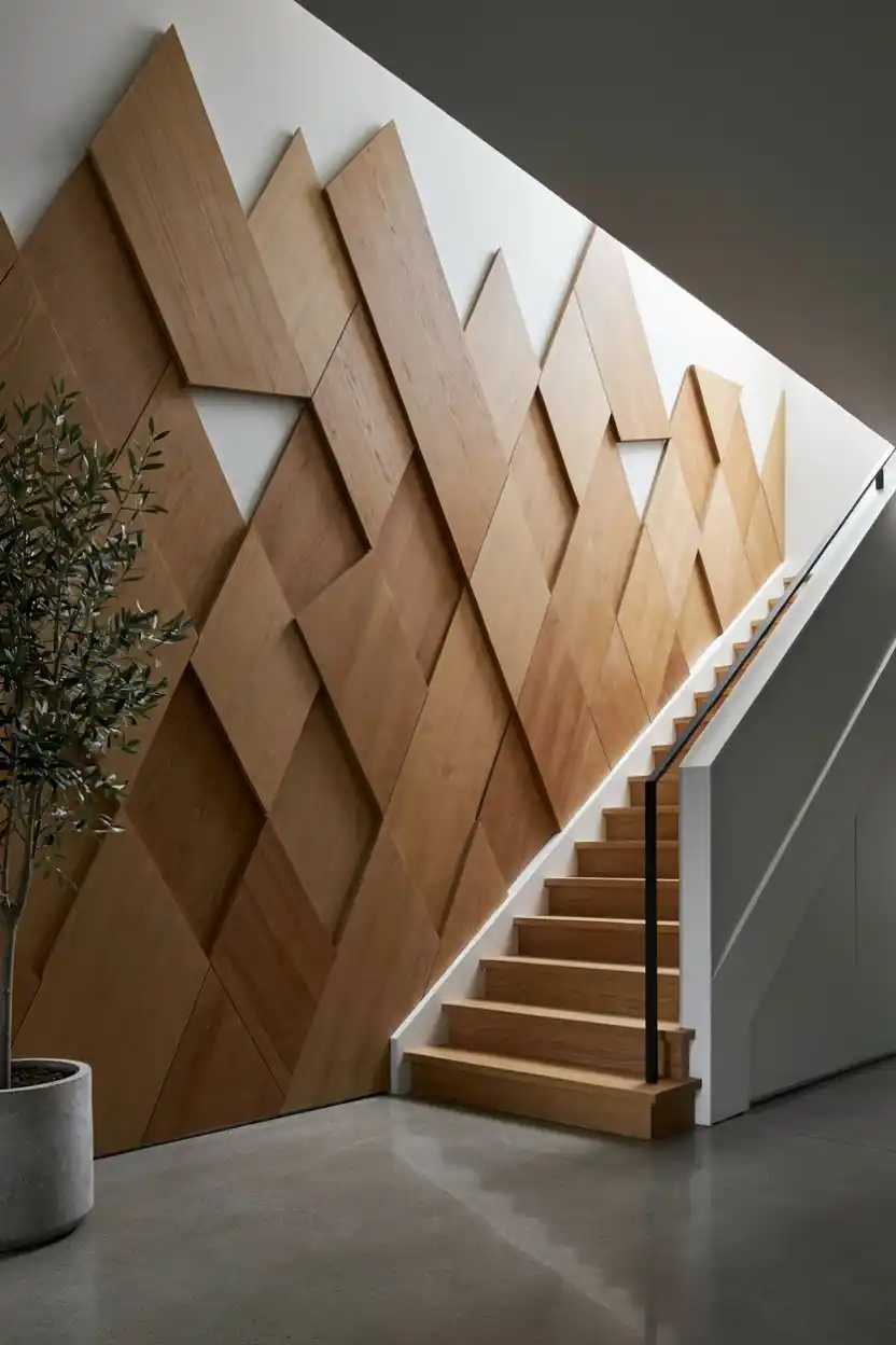 Geometric Angled Paneling Following the Stair Stringer