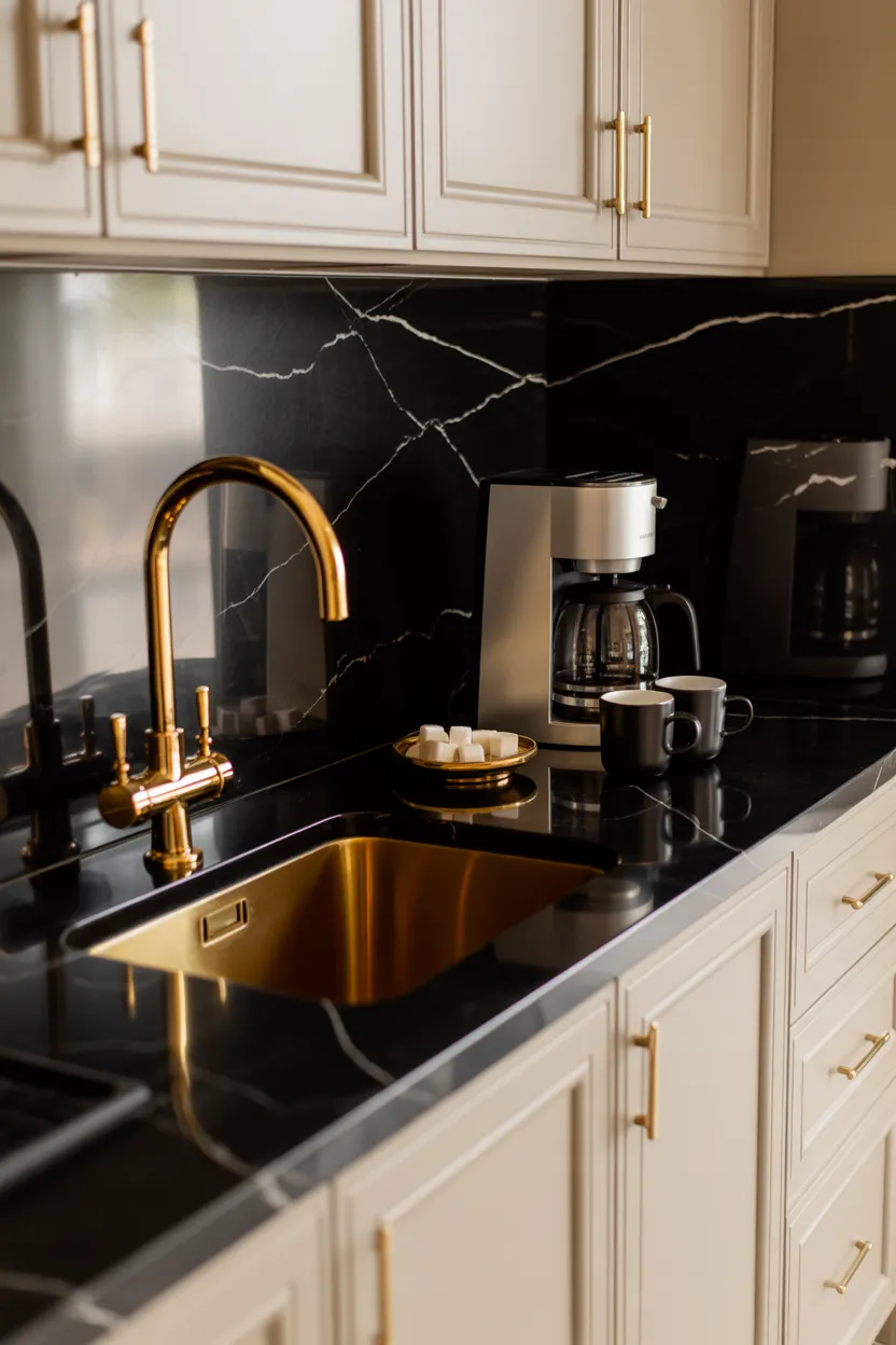 Gold, Black, and White Coffee Bar