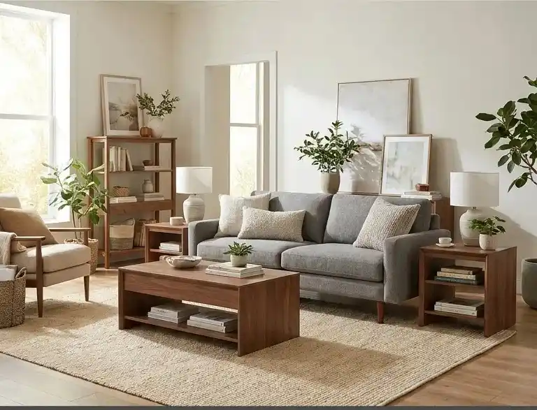 Warm Wood Tones to Balance Cool Grey