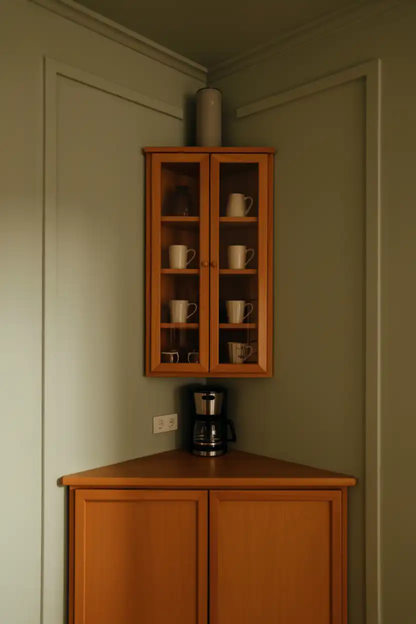 Hutch-Style Corner Coffee Cabinet