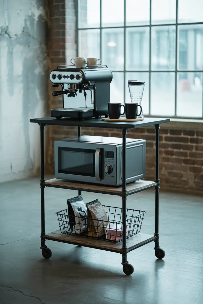 Industrial Coffee Station with Microwave Cart