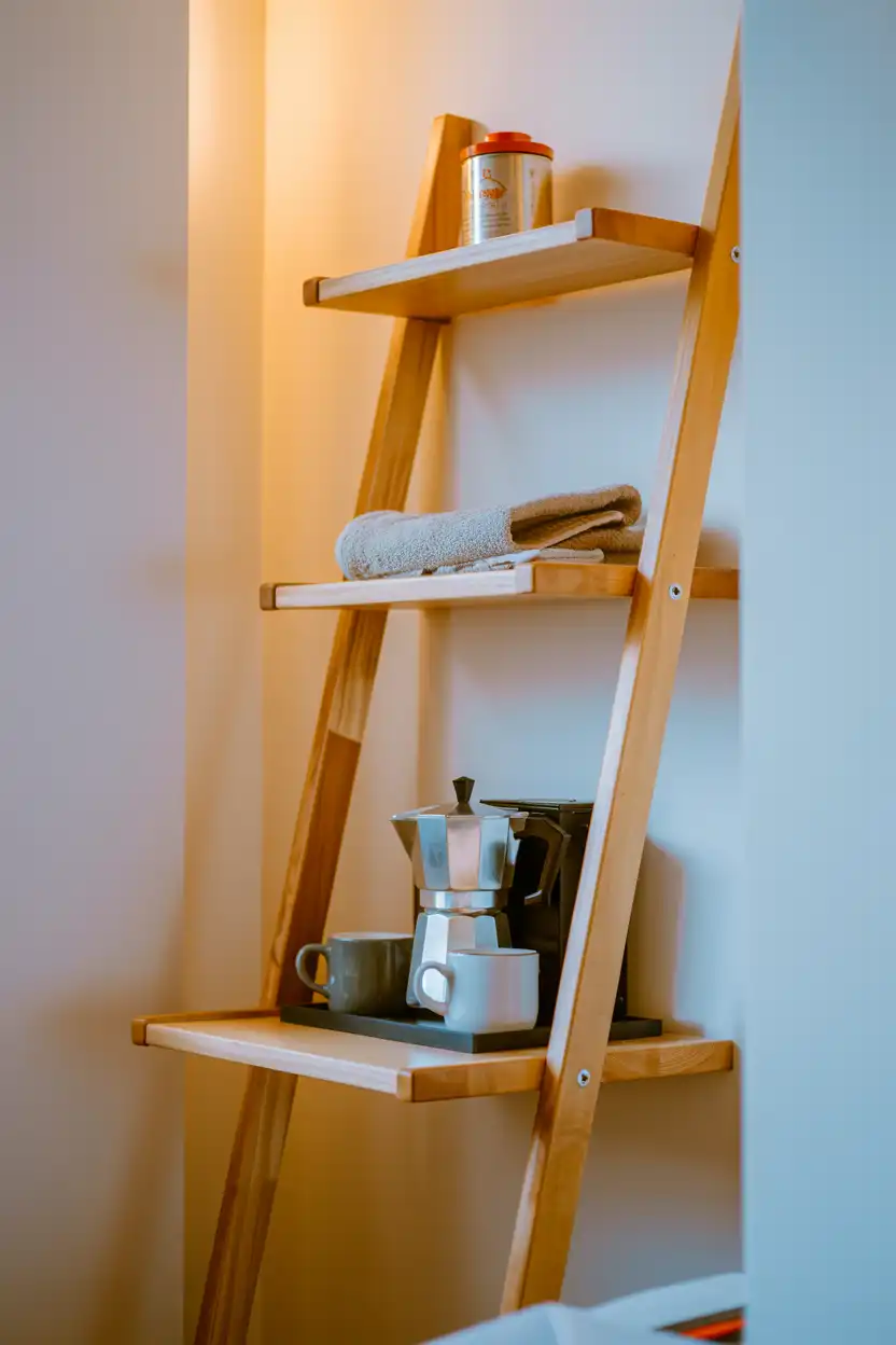 Ladder Shelf Corner Coffee Bar