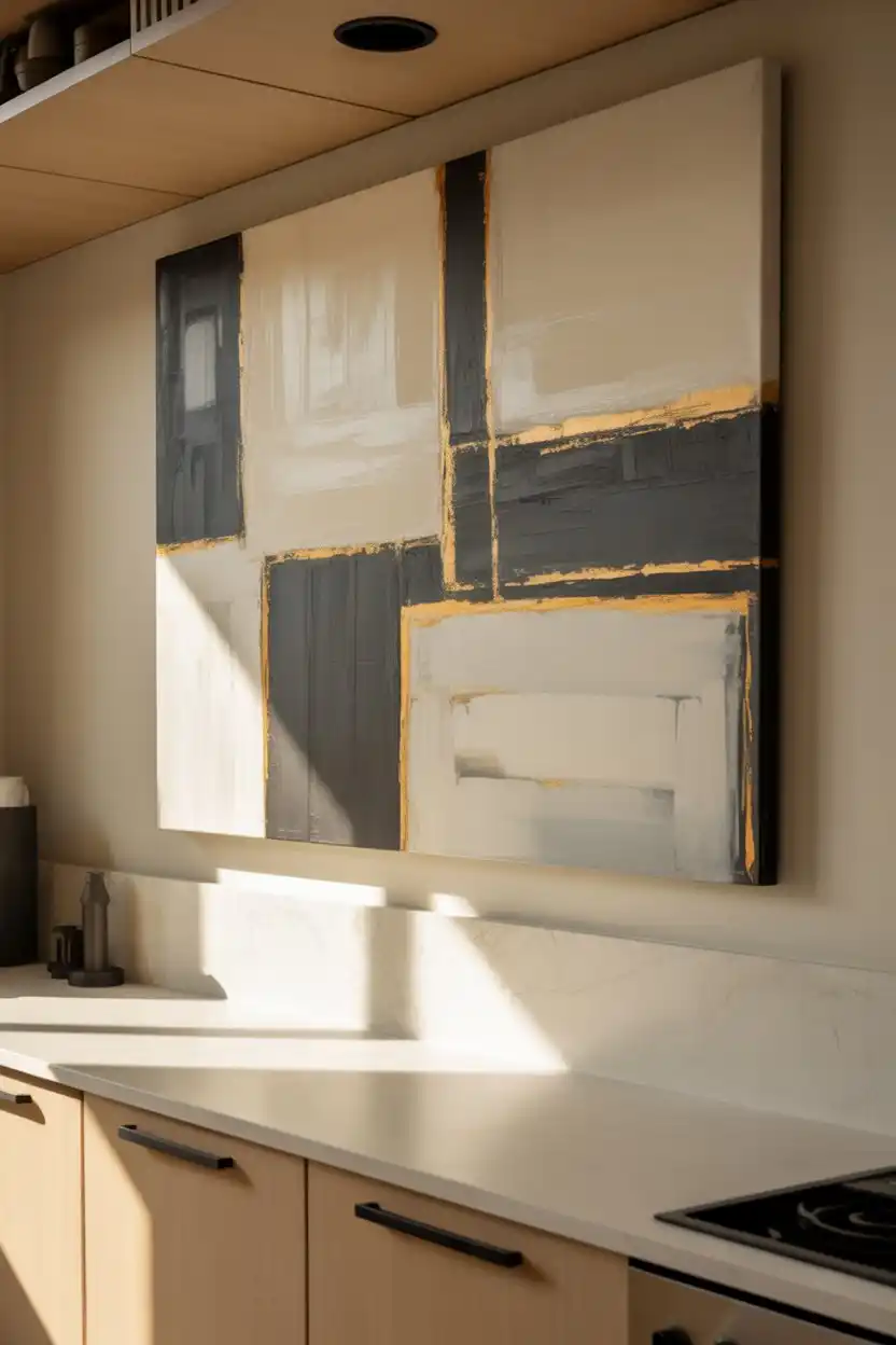 Large Geometric Abstract Canvas With Metallic Accents