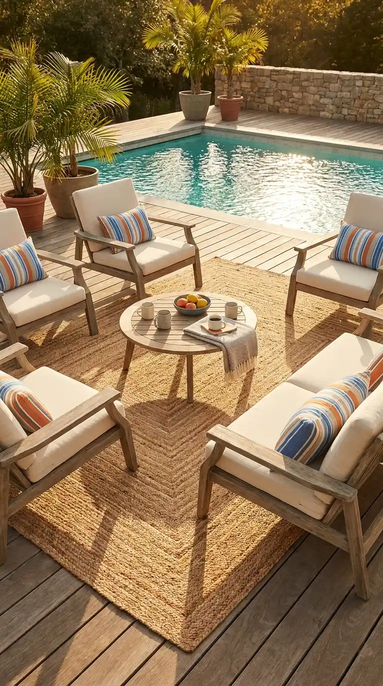 Layered Outdoor Rugs and Textiles