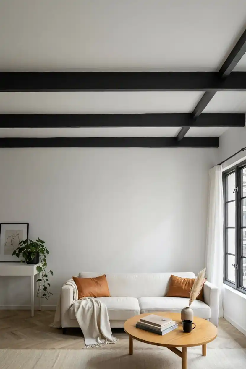 Matte Black Painted Beams for Modern Contrast
