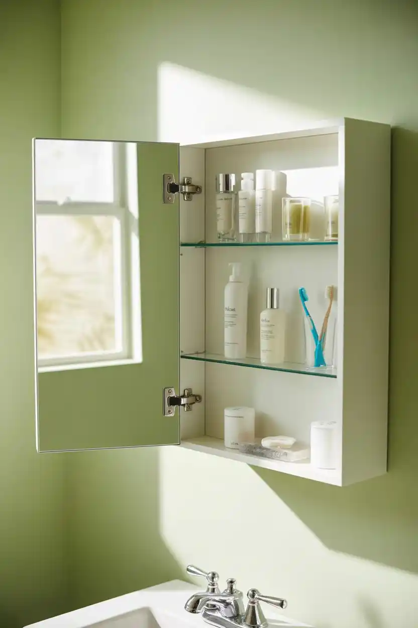 Mirrored Medicine Cabinet with Interior Shelving