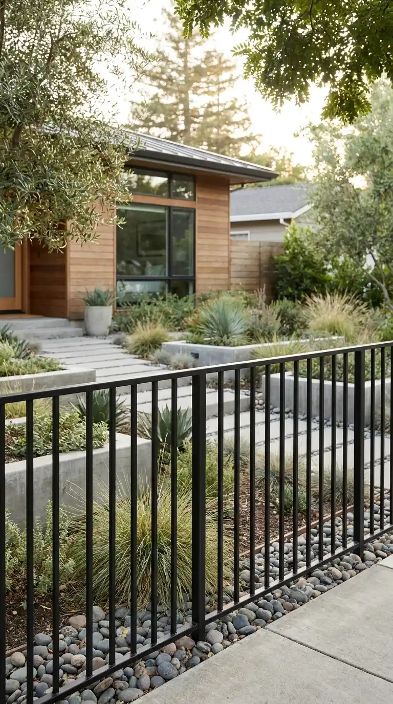 Modern Black Metal Picket Fence