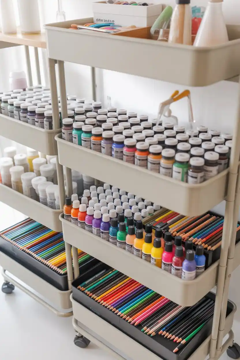 Multi-Tiered Rolling Cart for Paint and Markers
