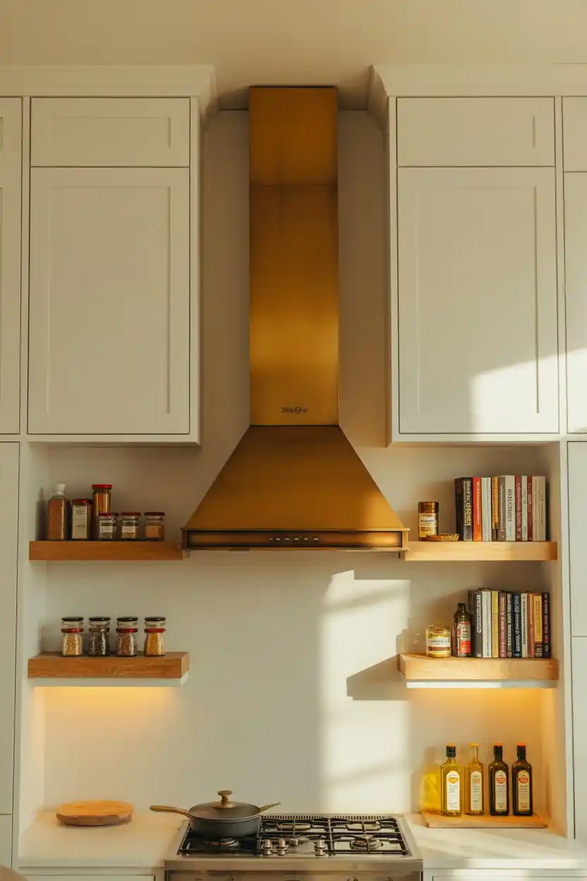 Open Shelving Flanking a Range Hood