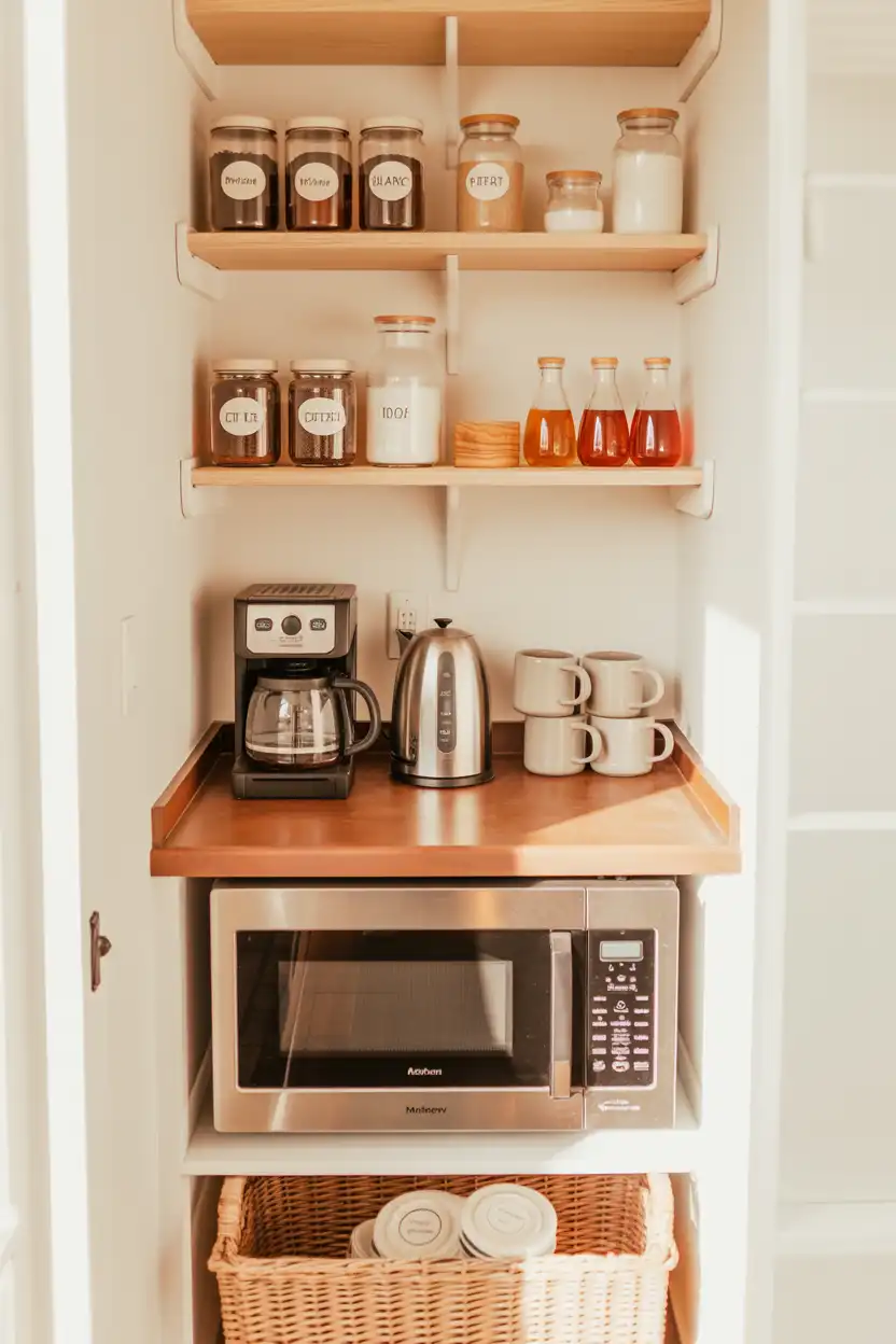 Pantry Coffee Bar with Built-In Microwave Drawer