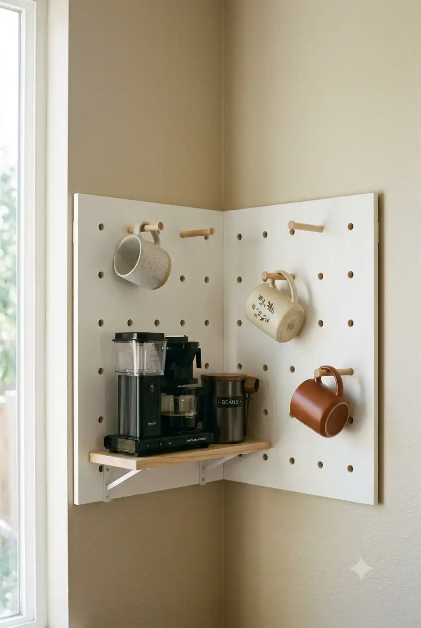 Pegboard Corner Coffee Wall
