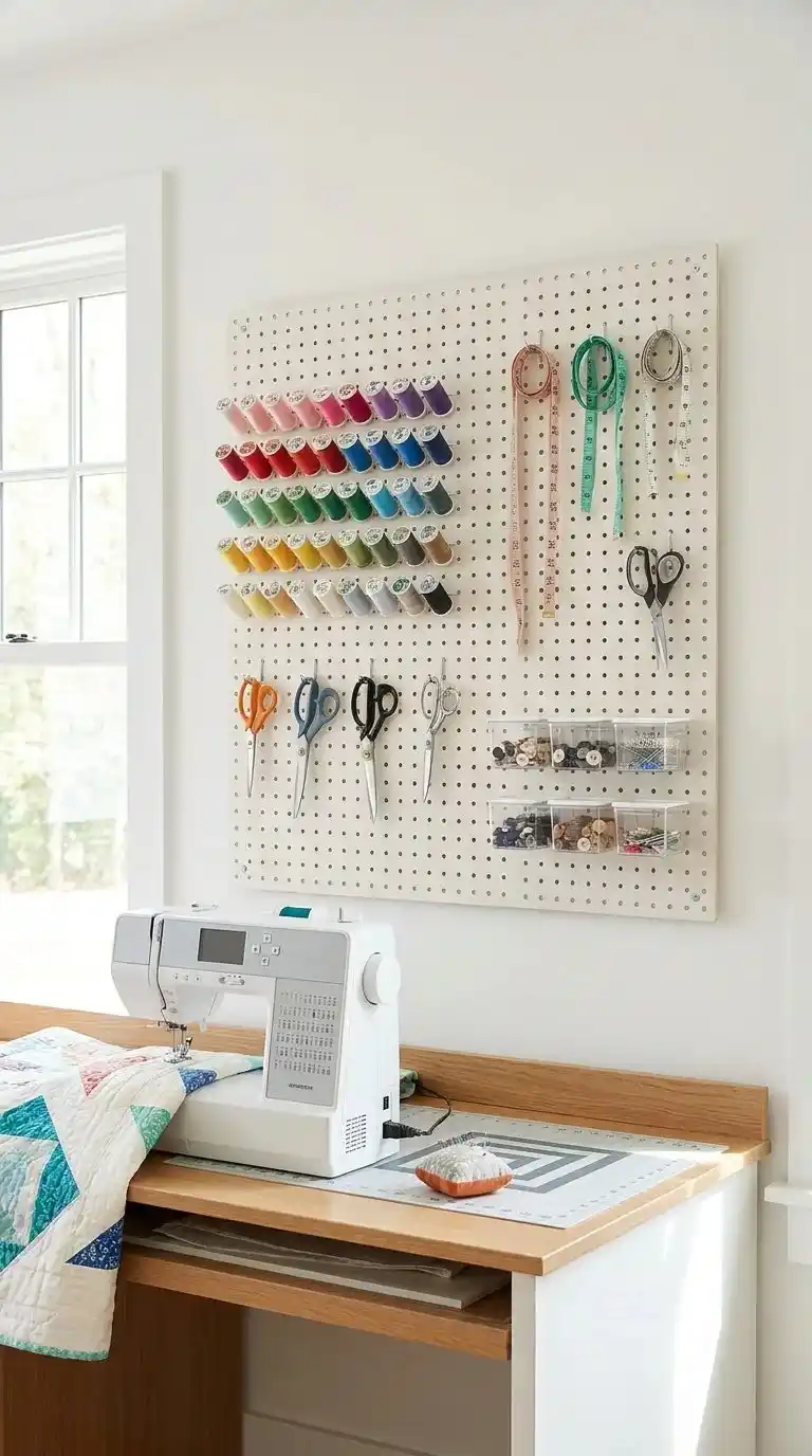 Pegboard Fabric and Notions Wall