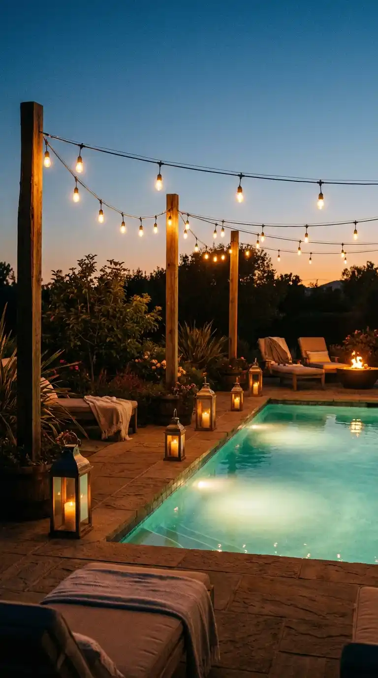 Poolside String Lights and Lanterns