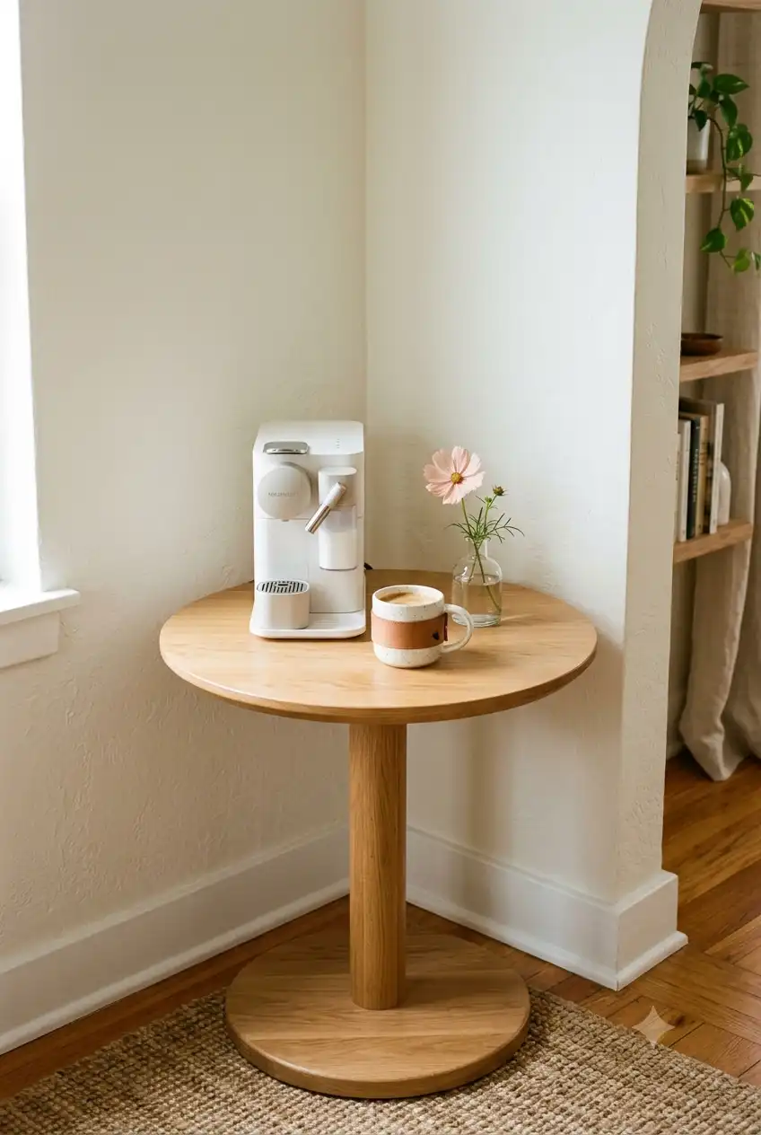 Round Corner Table Coffee Setup