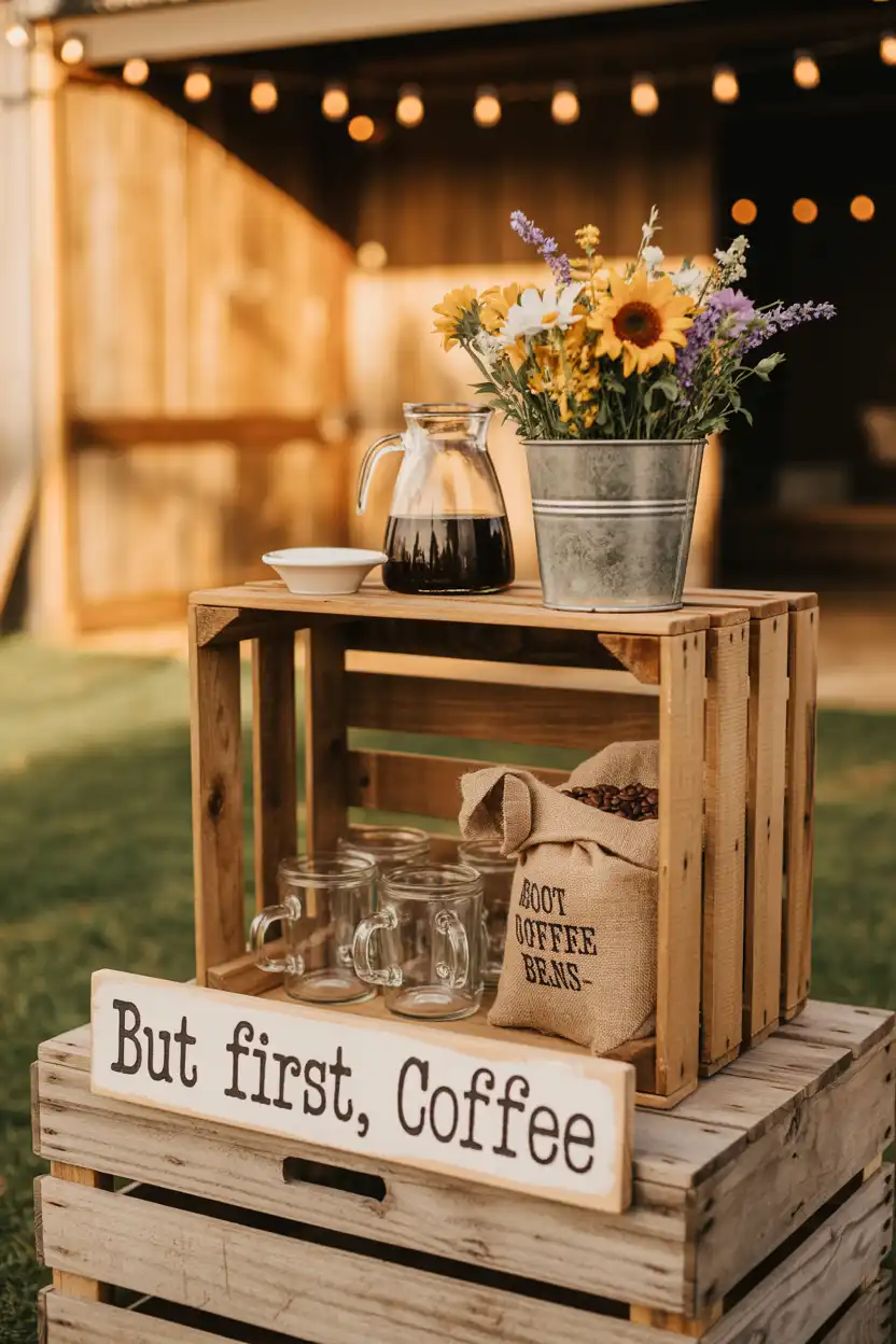Rustic Wood Crate Coffee Bar
