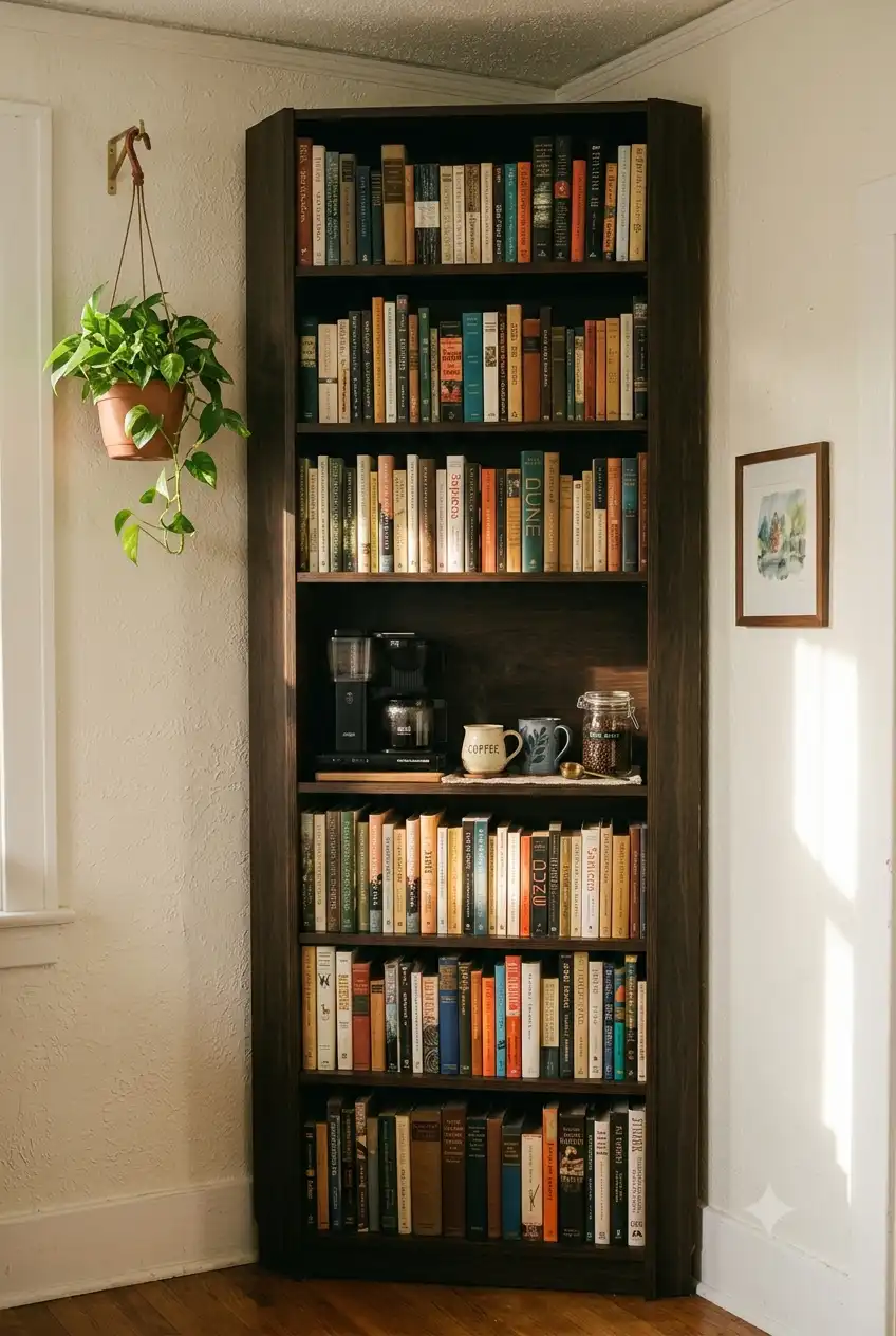 Slim Corner Bookshelf Coffee Bar