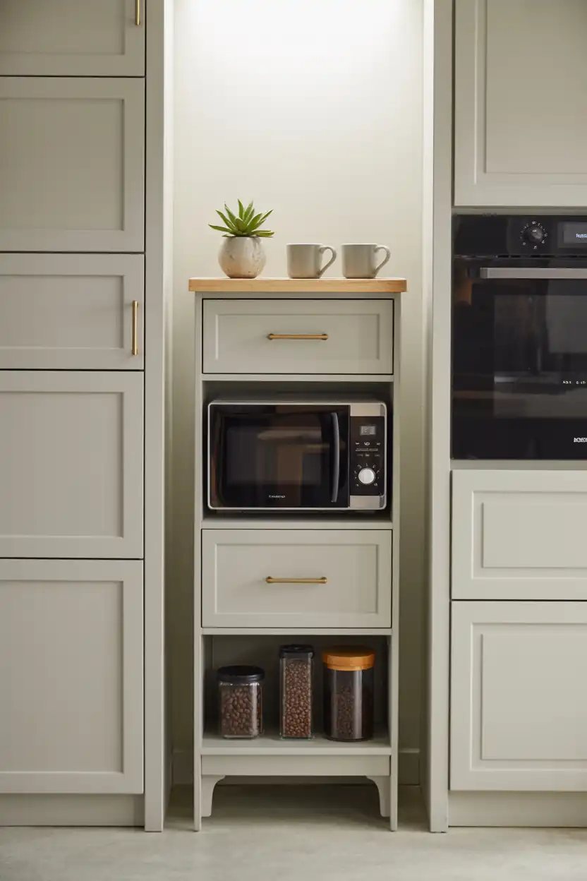Small Space Coffee Bar with Stacked Microwave Cabinet