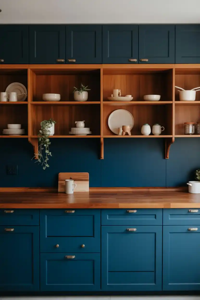 Two-Tone Cabinets with Open Display Shelving