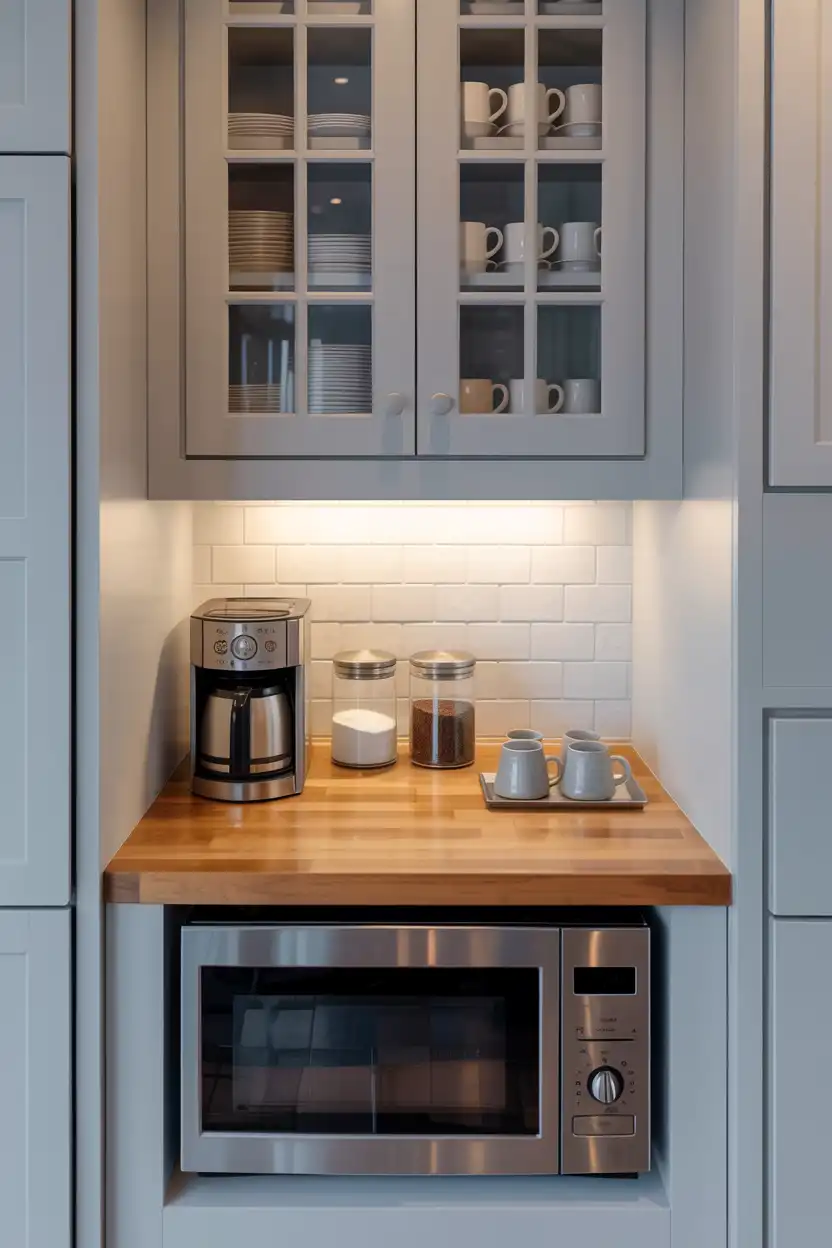 Under-Cabinet Microwave Coffee Bar for Small Kitchens