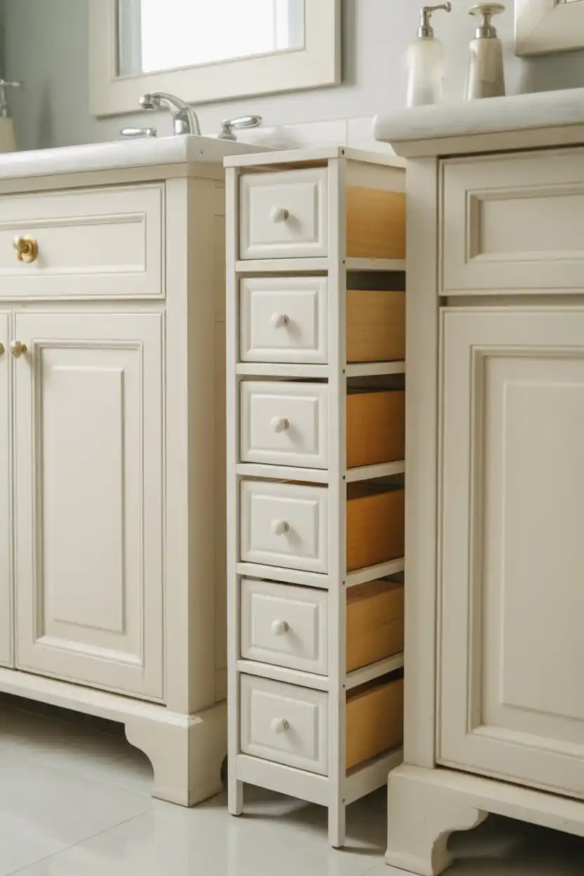 Vertical Storage Tower Beside the Vanity