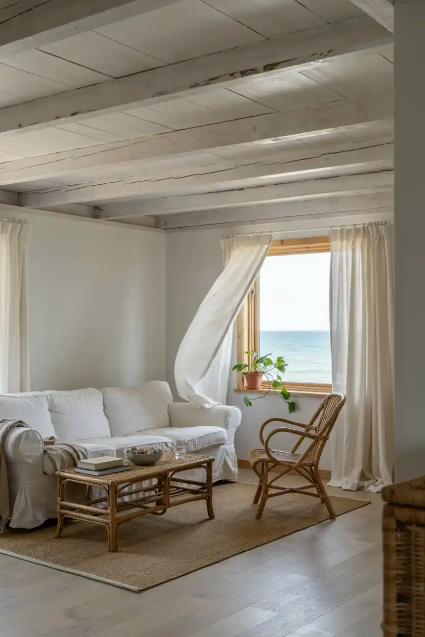 Whitewashed Pine Beams for a Coastal or Scandinavian Look