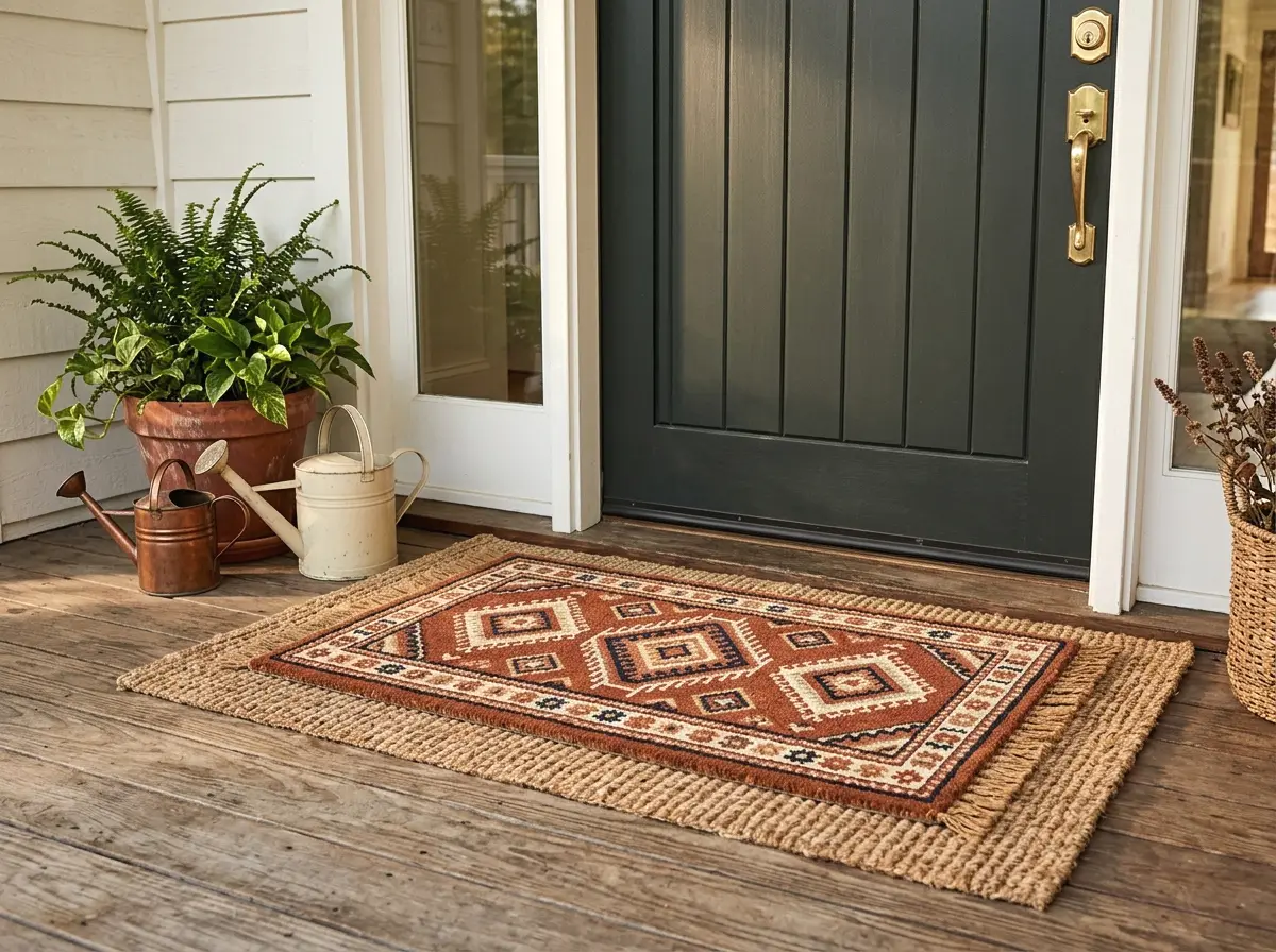 a boho welcome mat with pattern