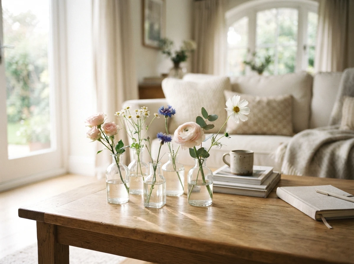 a cluster of small bud vases