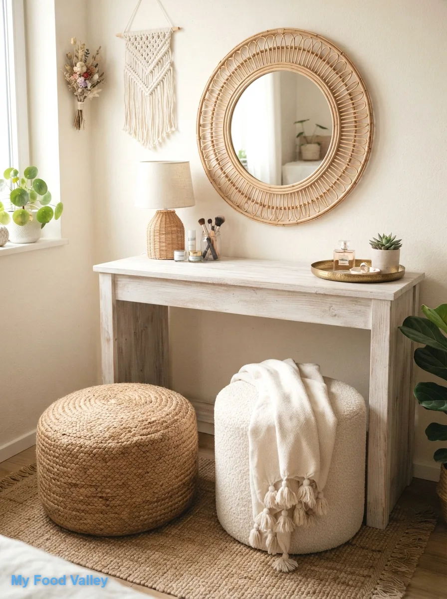 a cozy pouf or woven stool seat