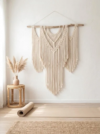 a macramé wall hanging that frames your mat