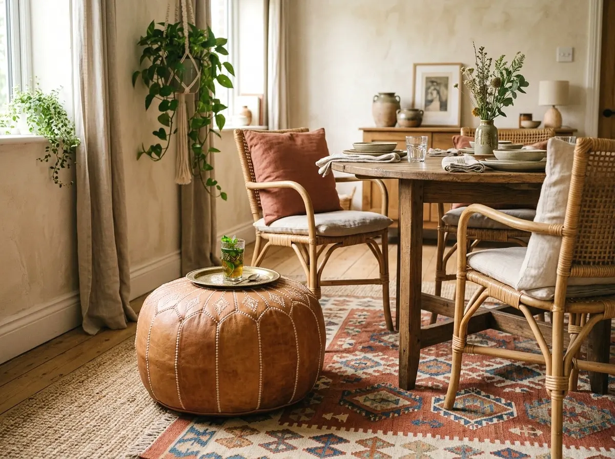 a moroccan pouf as flexible extra seating
